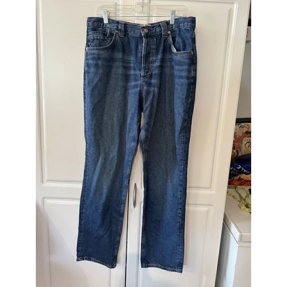 NWT FREE PEOPLE Sz 32 CRVY SIREN LOW RISE STRAIGHT JEANS DARK BLUE